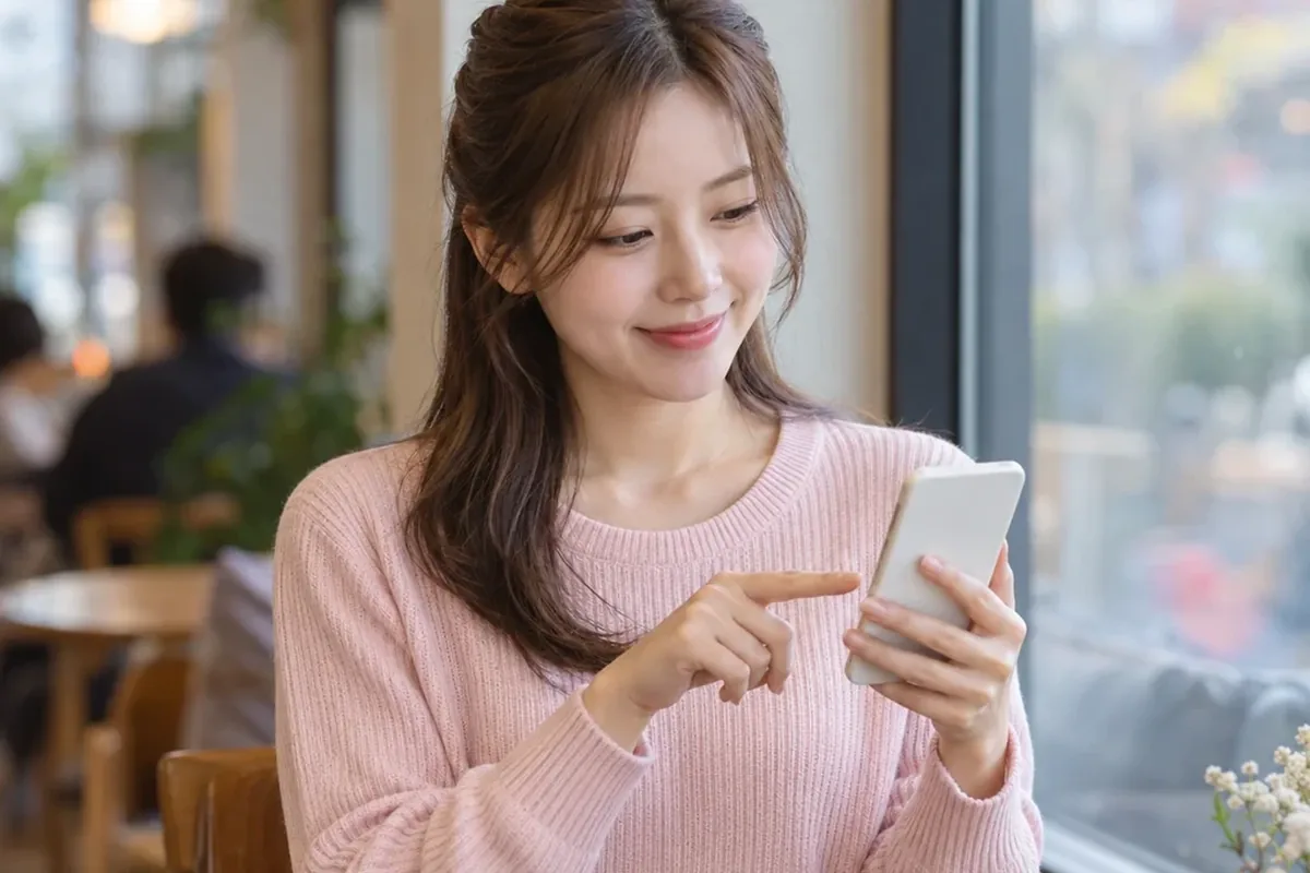 소액결제 결제대행사 제한 카페에서 휴대폰 화면을 손가락으로 짚는 여성 24시 바로