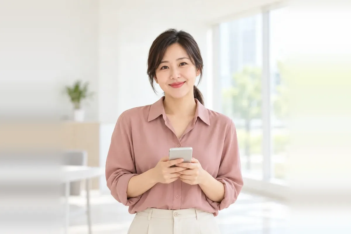 소액결제 3개월 미만 한도 분홍 셔츠 차림으로 휴대폰을 든 여성 24시 바로